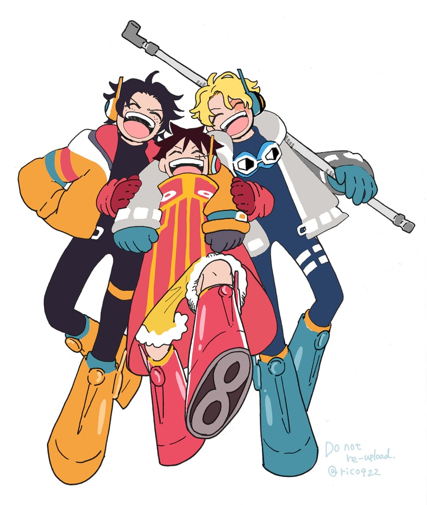 monkey d. luffy, portgas d. ace, and sabo (one piece) drawn by rico922