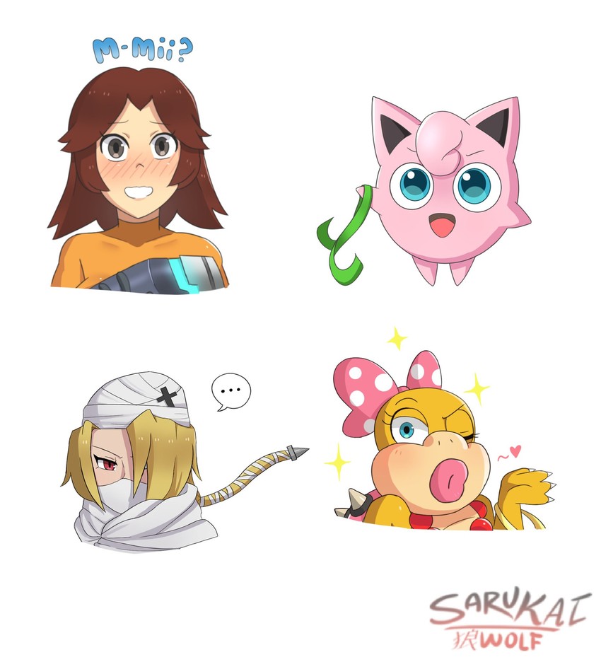 jigglypuff, sheik, mii, mii gunner, and wendy o. koopa (pokemon and 5 more) drawn by sarukaiwolf
