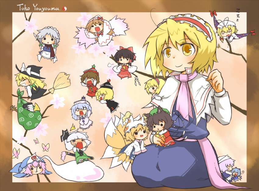 hakurei reimu, kirisame marisa, izayoi sakuya, konpaku youmu, cirno, and 10 more (touhou and 1 more) drawn by viva!!