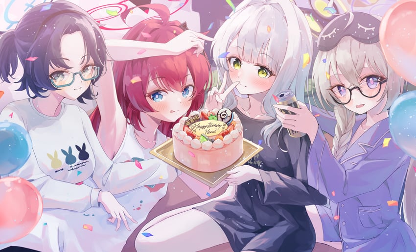maki, hare, chihiro, and kotama (blue archive) drawn by re_inverse