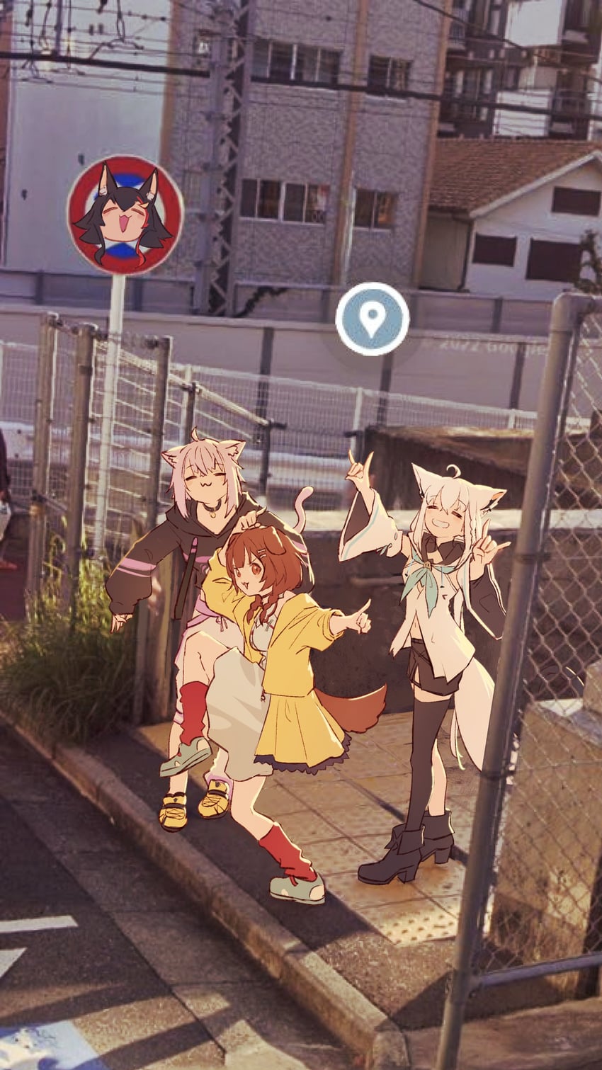 shirakami fubuki, nekomata okayu, ookami mio, and inugami korone (hololive) drawn by hyde_(tabakko)