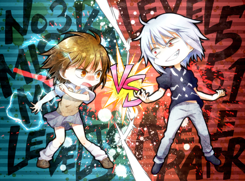 misaka mikoto and accelerator (toaru majutsu no index and 2 more) drawn by namo