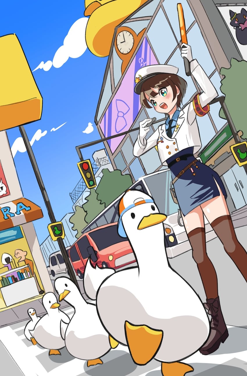 oozora subaru, subaru duck, listener, and onigirya (hololive) drawn by remirii
