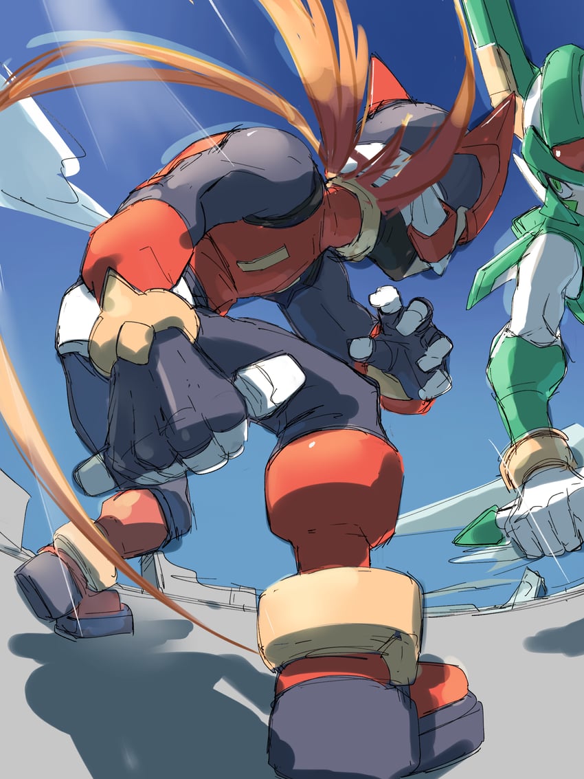 zero, zero(z), and sage harpuia (mega man and 1 more) drawn by omochi_(mochi_skymega)