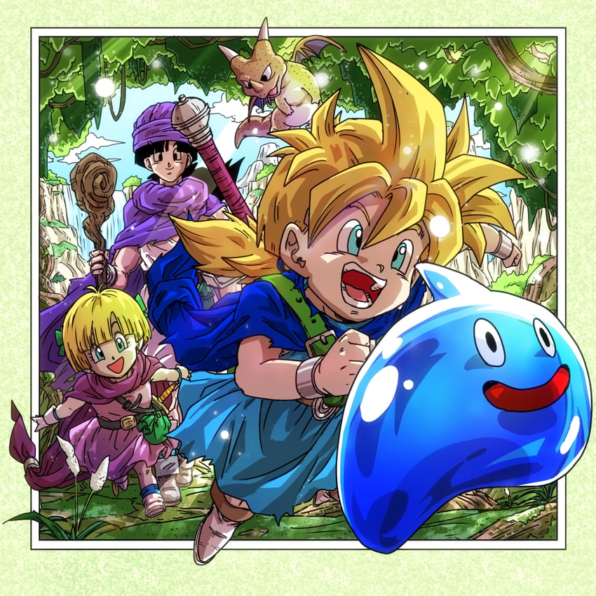slime, hero, hero's daughter, hero's son, and small fry (dragon quest and 1 more) drawn by hatiware12
