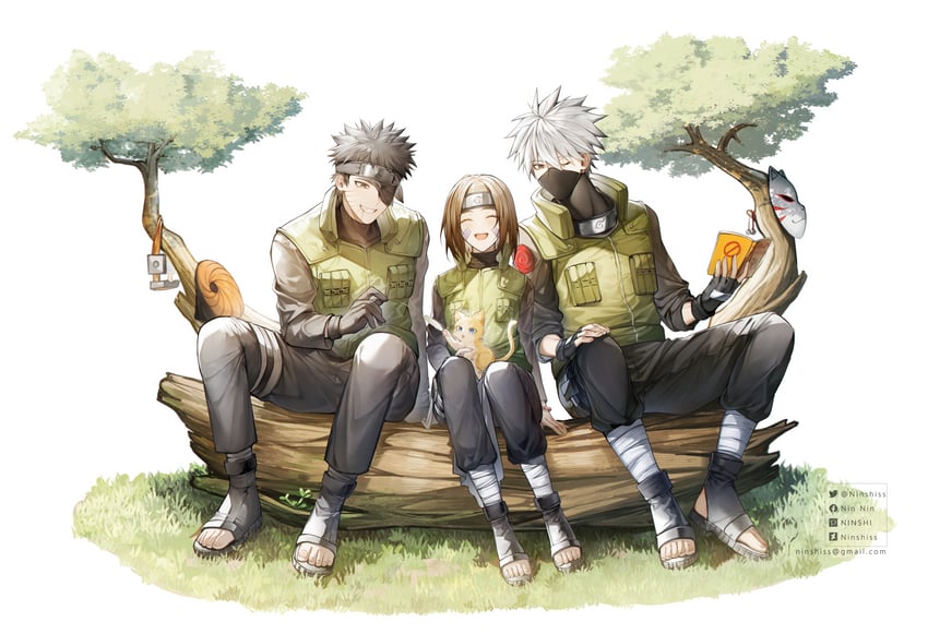 hatake kakashi, uchiha obito, tobi, and nohara rin (naruto and 1 more) drawn by ninshi