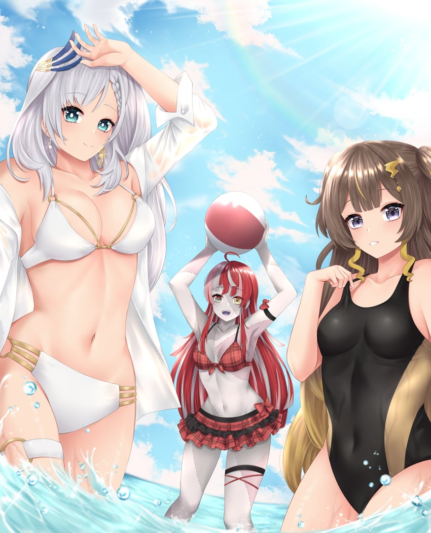 kureiji ollie, pavolia reine, and anya melfissa (hololive and 1 more) drawn by popcornflakes