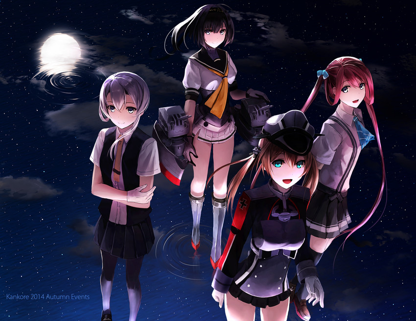 prinz eugen, akizuki, asagumo, nowaki, and chou-10cm-hou-chan (kantai collection) drawn by akabane_rin