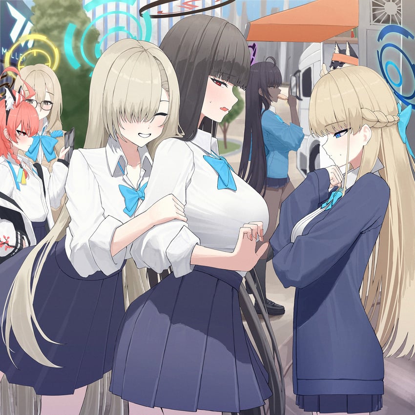 asuna, toki, rio, karin, neru, and 1 more (blue archive) drawn by maji_(majidesu3)