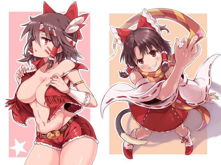 hakurei reimu, benikurage, and reu (touhou and 1 more) drawn by enperuto_(yarumi)