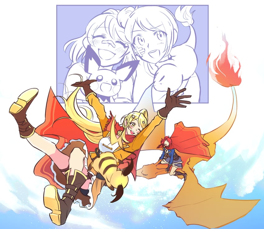 charizard, charmander, pichu, raichu, ootsuki aruru, and 1 more (pokemon and 2 more) drawn by dee0333