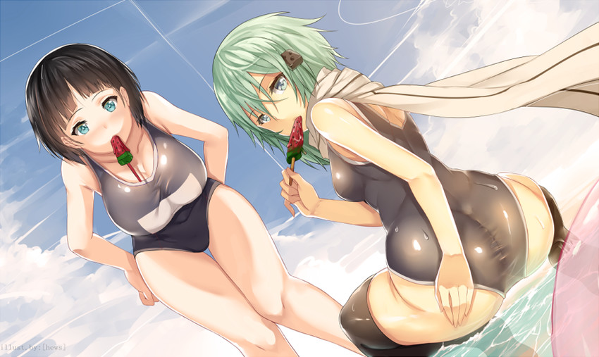 sinon and kirigaya suguha (sword art online) drawn by hews