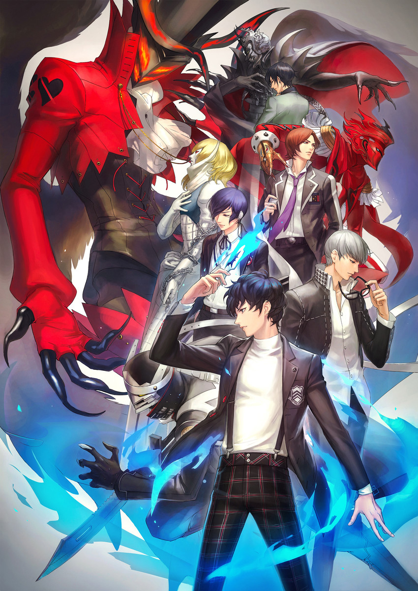 narukami yu, yuuki makoto, amamiya ren, suou tatsuya, izanagi, and 5 more (persona and 6 more) drawn by qingxingzhen
