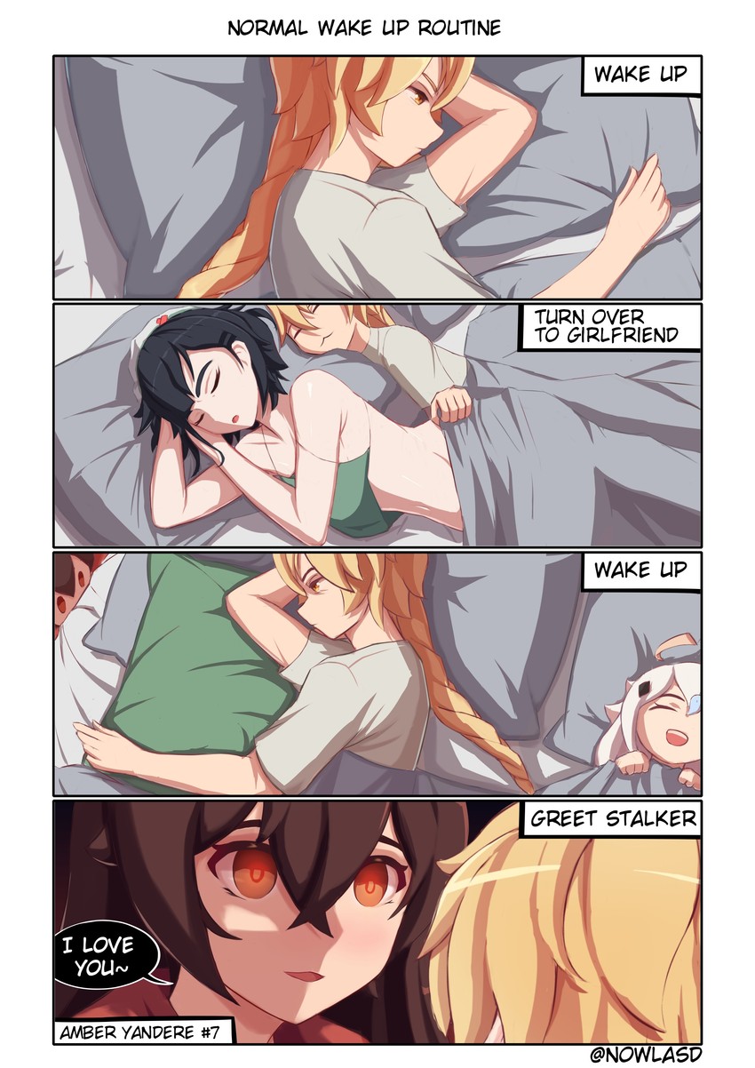aether, paimon, amber, and katheryne (genshin impact) drawn by nowlasd