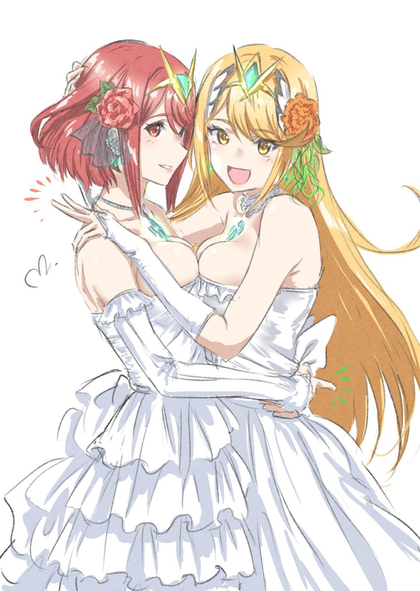 pyra and mythra (xenoblade chronicles and 1 more) drawn by mitsugu