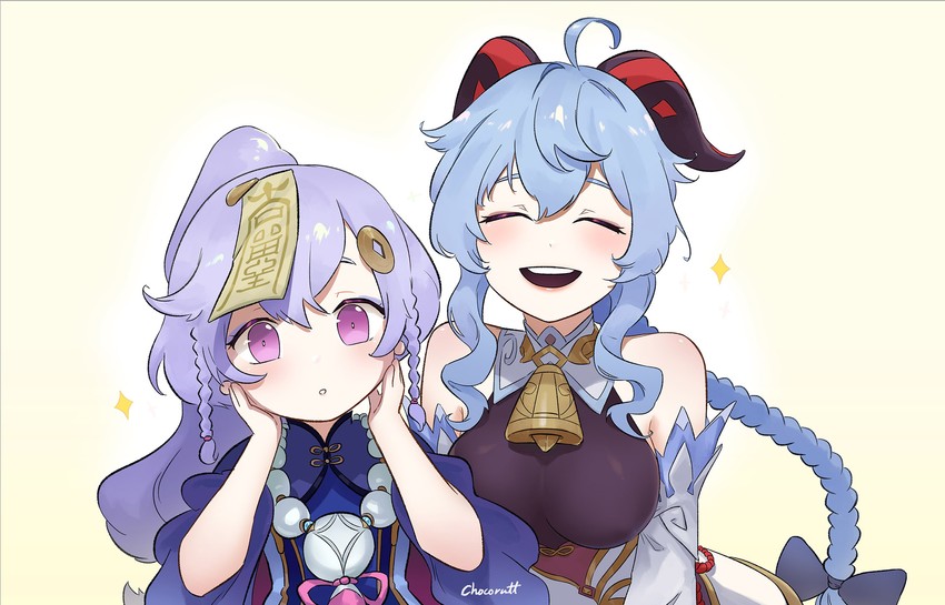 ganyu and qiqi (genshin impact) drawn by chocorut