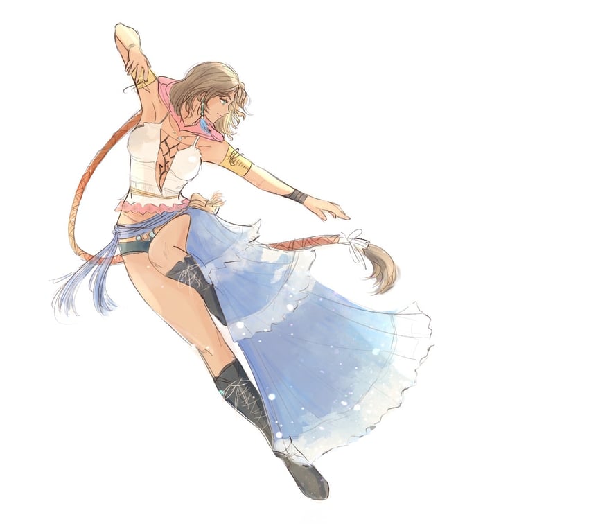 yuna and gunner (final fantasy and 2 more) drawn by papermint_tea