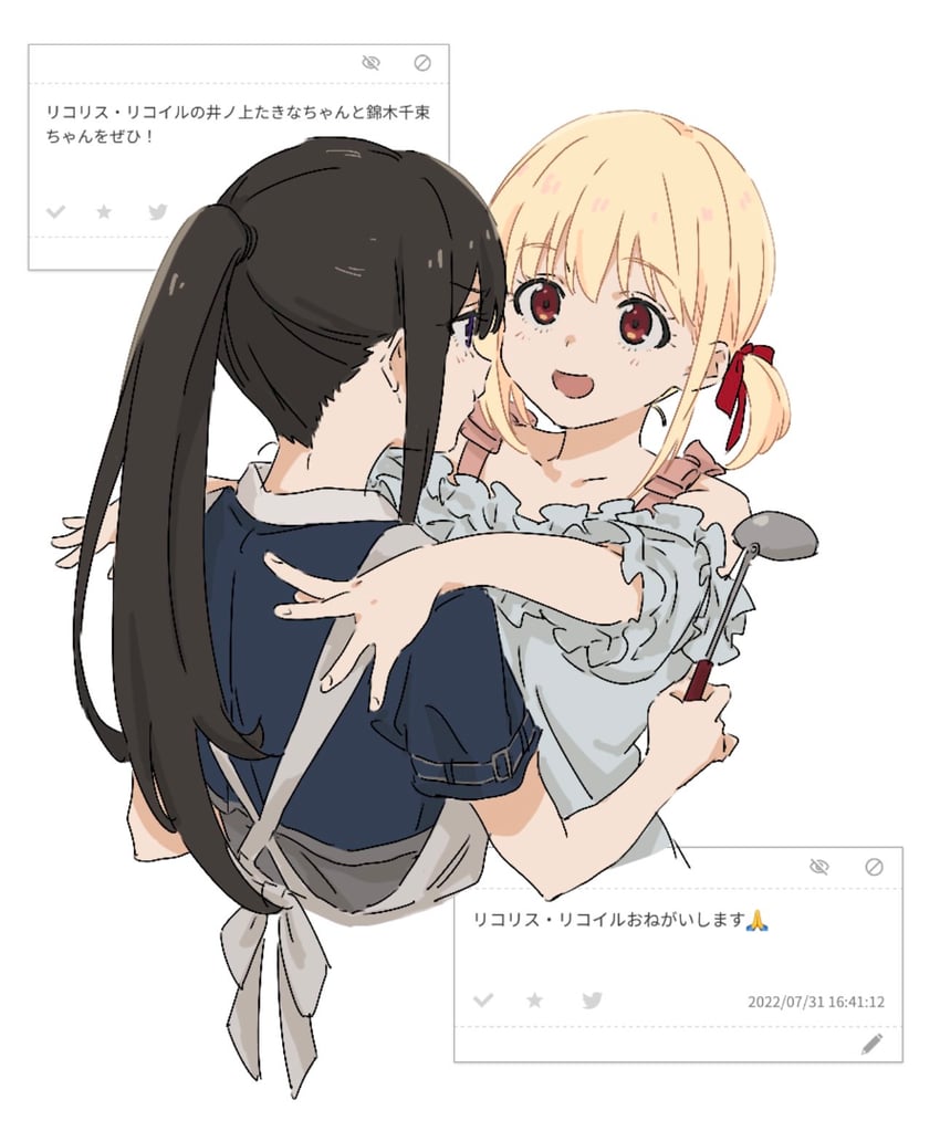 nishikigi chisato and inoue takina (lycoris recoil) drawn by teruya_(6w6y)