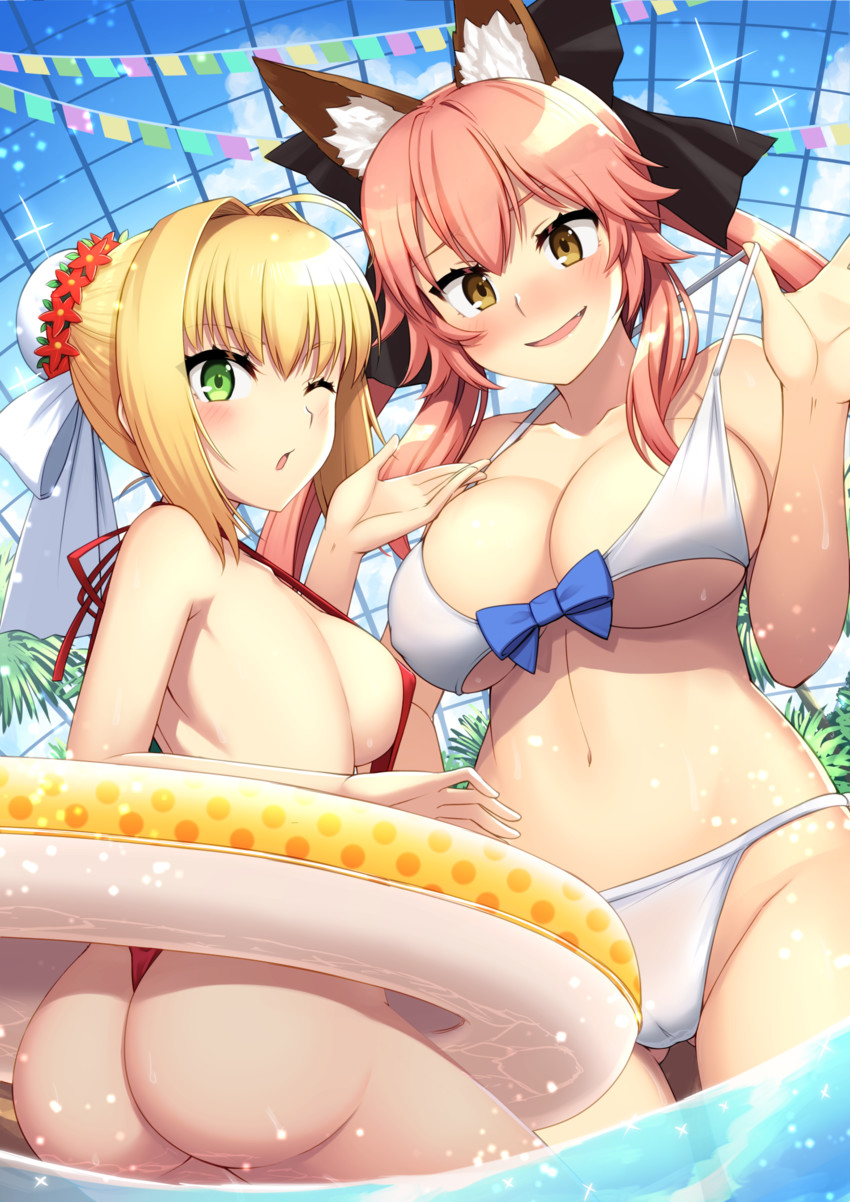 tamamo, nero claudius, and tamamo no mae (fate and 2 more) drawn by oyaji-sou