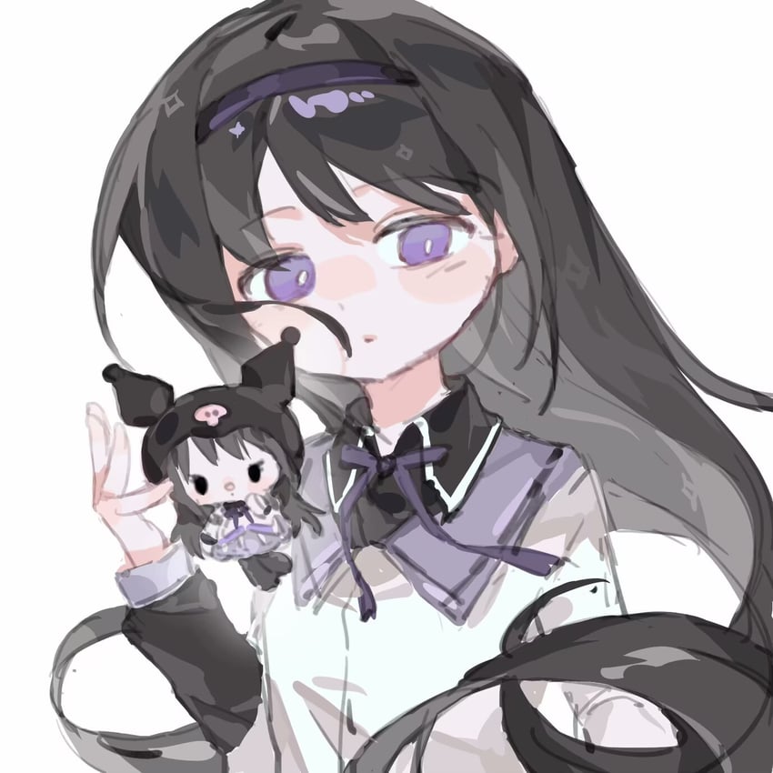 akemi homura and kuromi (mahou shoujo madoka magica and 2 more) drawn by liangqi_shi