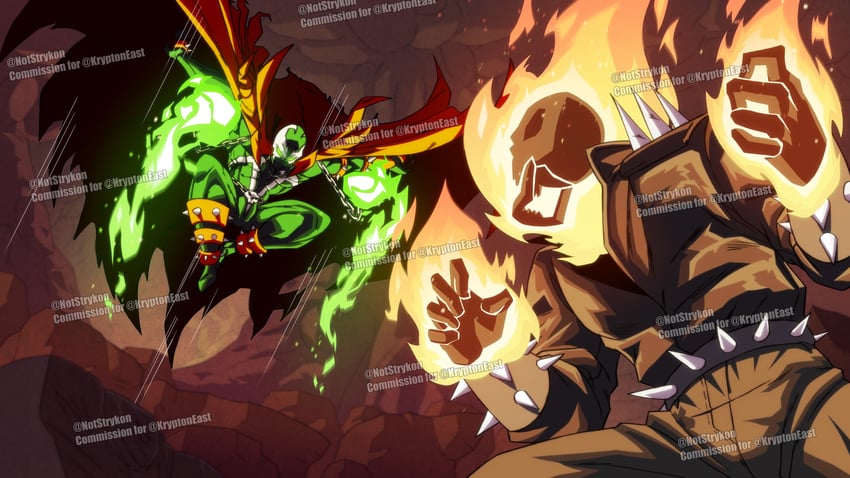 ghost rider and spawn (marvel and 4 more) drawn by notstrykon