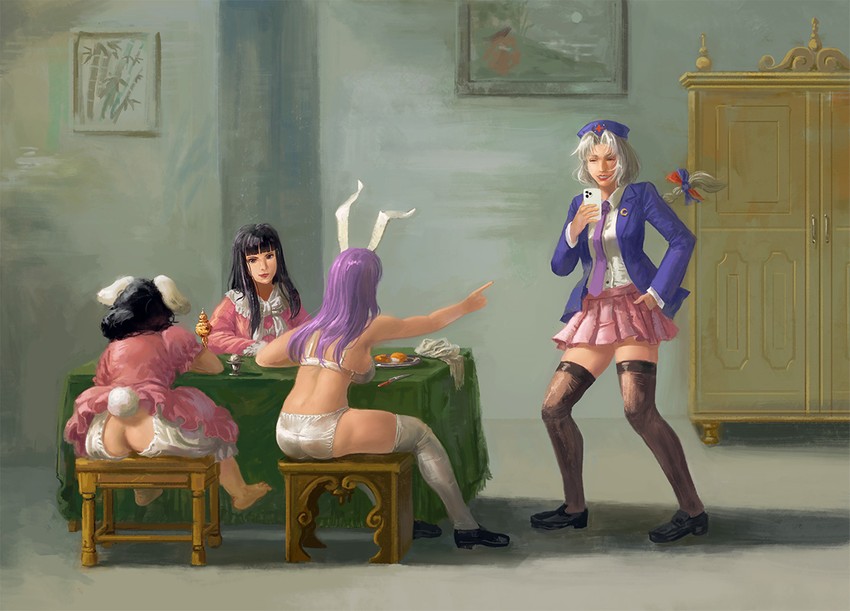 reisen udongein inaba, houraisan kaguya, inaba tewi, and yagokoro eirin (touhou) drawn by amibazh