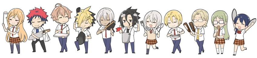 nakiri erina, yukihira souma, nakiri alice, tadokoro megumi, kurokiba ryou, and 6 more (shokugeki no souma) drawn by toy-black