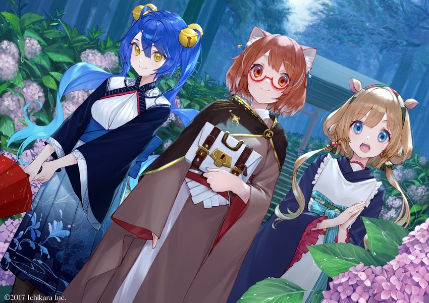 amamiya kokoro, ratna petit, and eli conifer (nijisanji) drawn by takubon