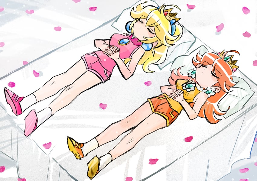princess peach and princess daisy (mario and 1 more) drawn by rakugaki_shitagari-ya