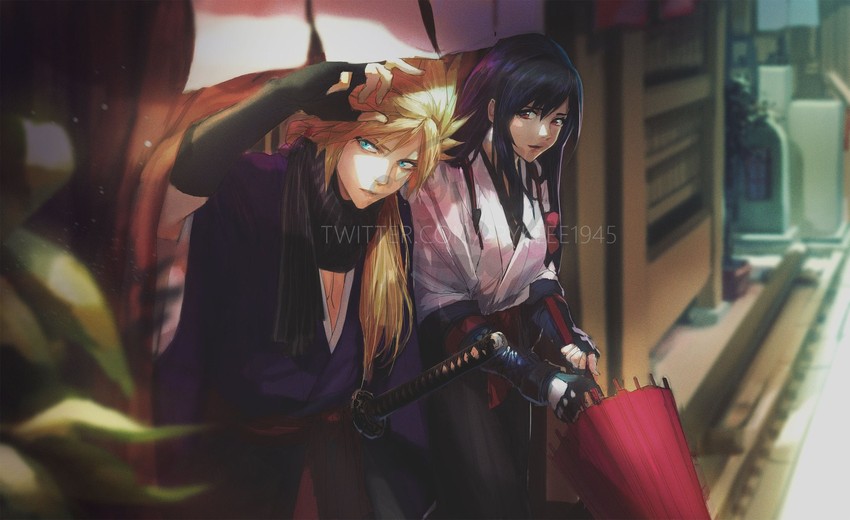 tifa lockhart and cloud strife (final fantasy and 2 more) drawn by spykeee