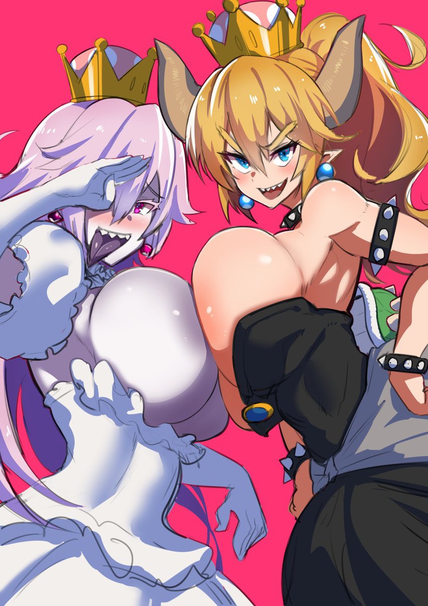 bowsette and princess king boo (mario and 2 more) drawn by nuezou.