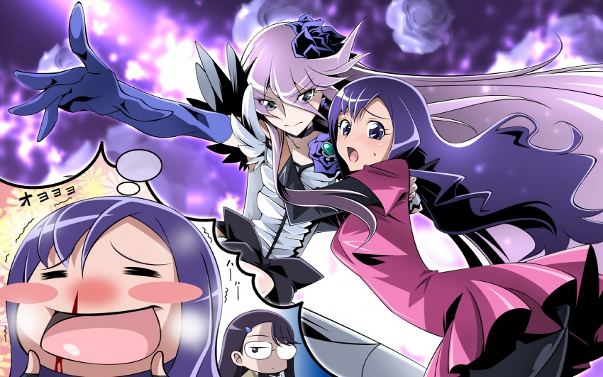 tsukikage yuri, cure moonlight, and kurumi momoka (precure and 1 more) drawn by aoi_nagisa_(metalder)