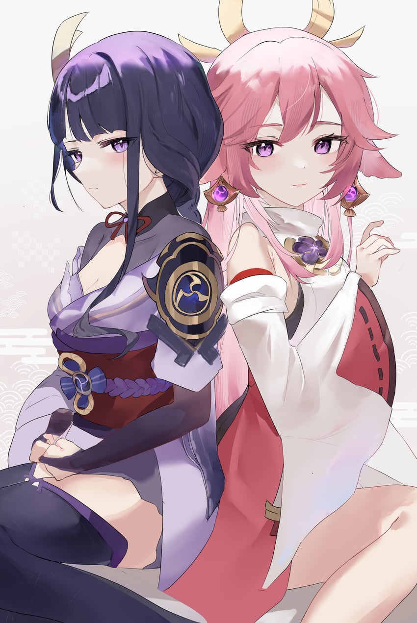 raiden shogun and yae miko (genshin impact) drawn by nimiru_namire