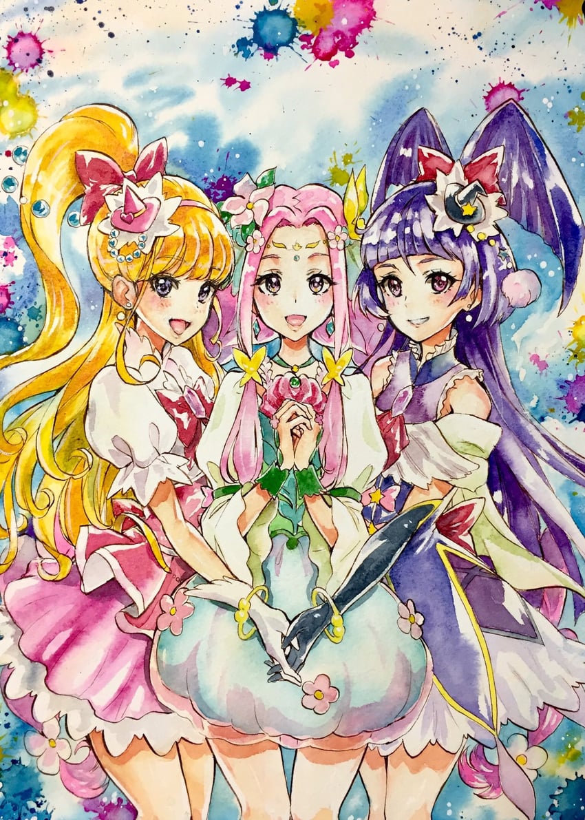 asahina mirai, izayoi liko, cure miracle, cure magical, hanami kotoha, and 1 more (precure and 1 more) drawn by pukara