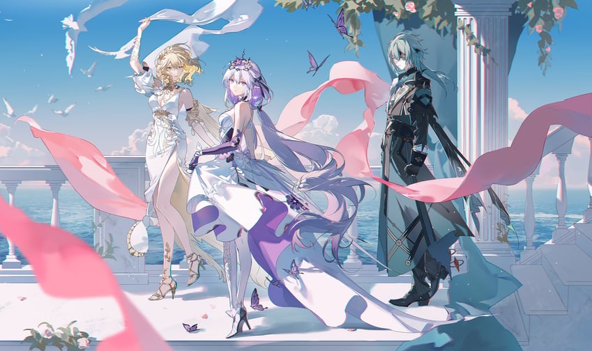 castorice, aglaea, and anaxa (honkai and 1 more) drawn by o0oherb