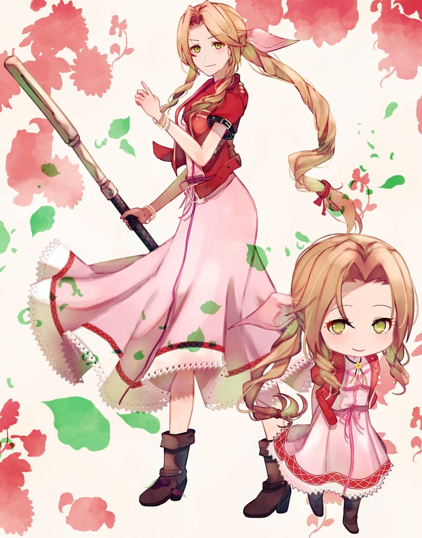 aerith gainsborough (final fantasy and 2 more) drawn by mirrorclew