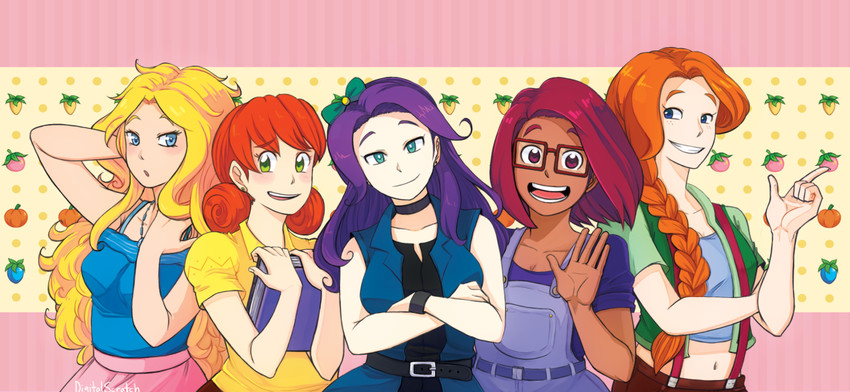 haley, abigail, leah, penny, and maru (stardew valley) drawn by digitalscratch