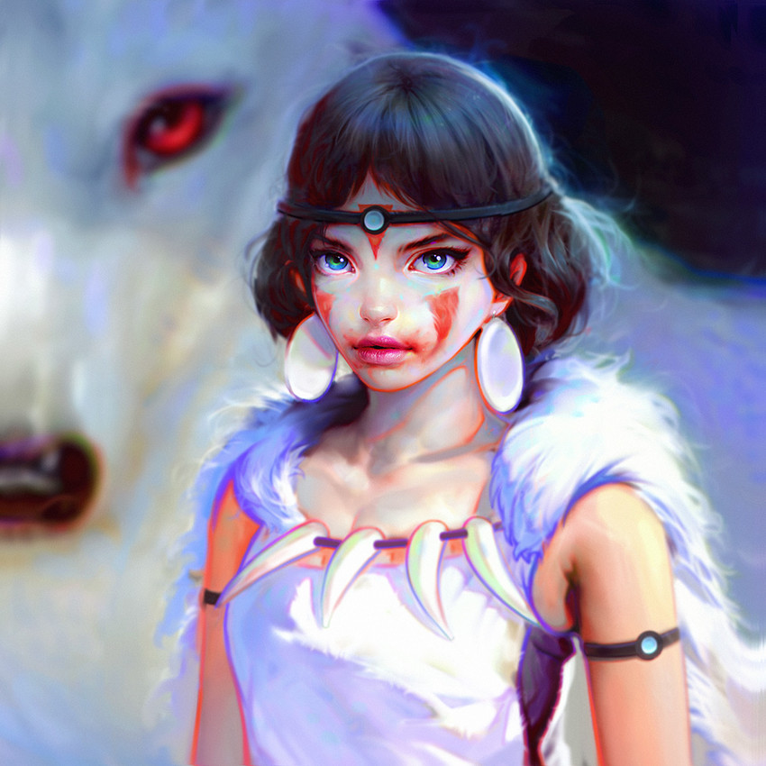 san and moro (mononoke hime) drawn by irakli_nadar