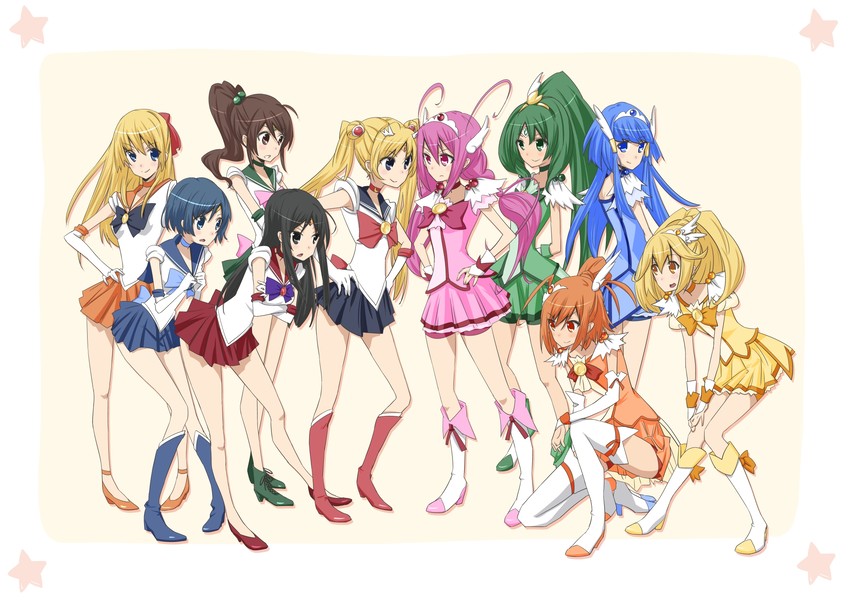 tsukino usagi, sailor moon, midorikawa nao, kise yayoi, aoki reika, and 16 more (precure and 3 more) drawn by nijidoro