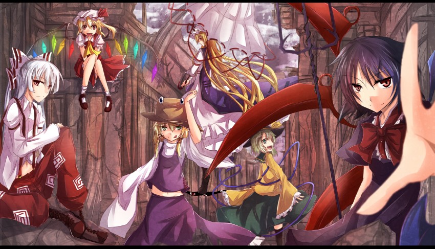 flandre scarlet, yakumo yukari, fujiwara no mokou, moriya suwako, and houjuu nue (touhou) drawn by ram_hachimin