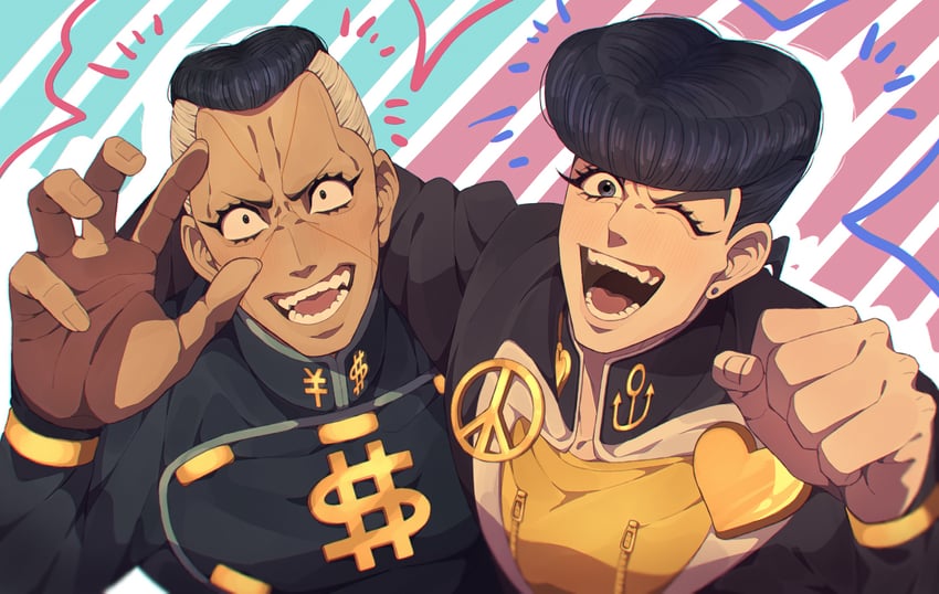 higashikata josuke and nijimura okuyasu (jojo no kimyou na bouken and 1 more) drawn by siniy