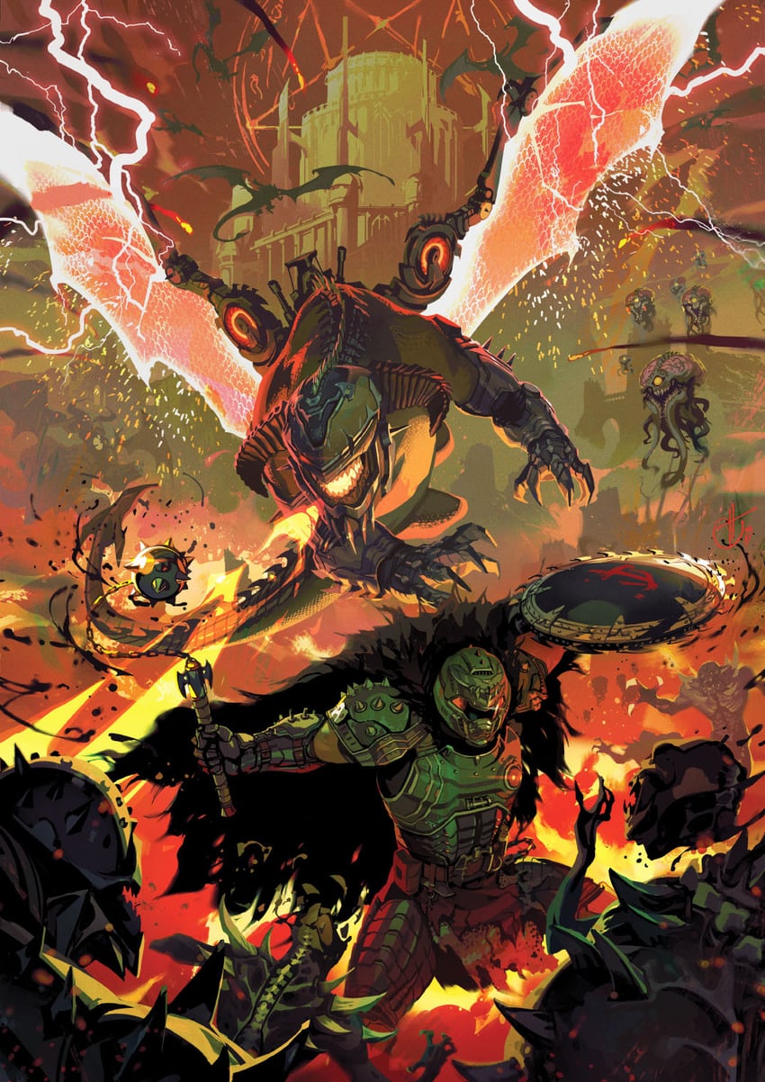 doomguy, cacodemon, imp, and serrat (doom and 1 more) drawn by toni_infante