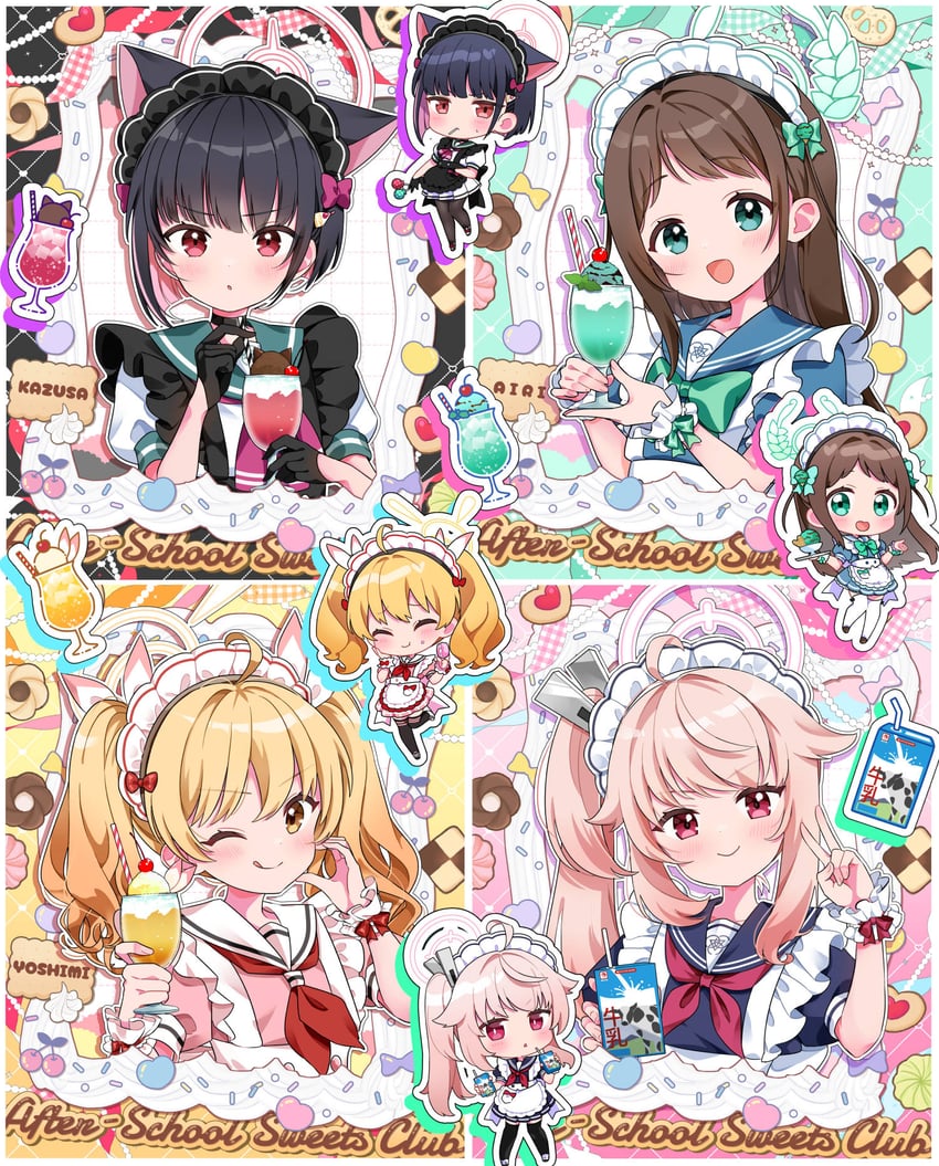 kazusa, natsu, yoshimi, and airi (blue archive) drawn by izumi_kirifu