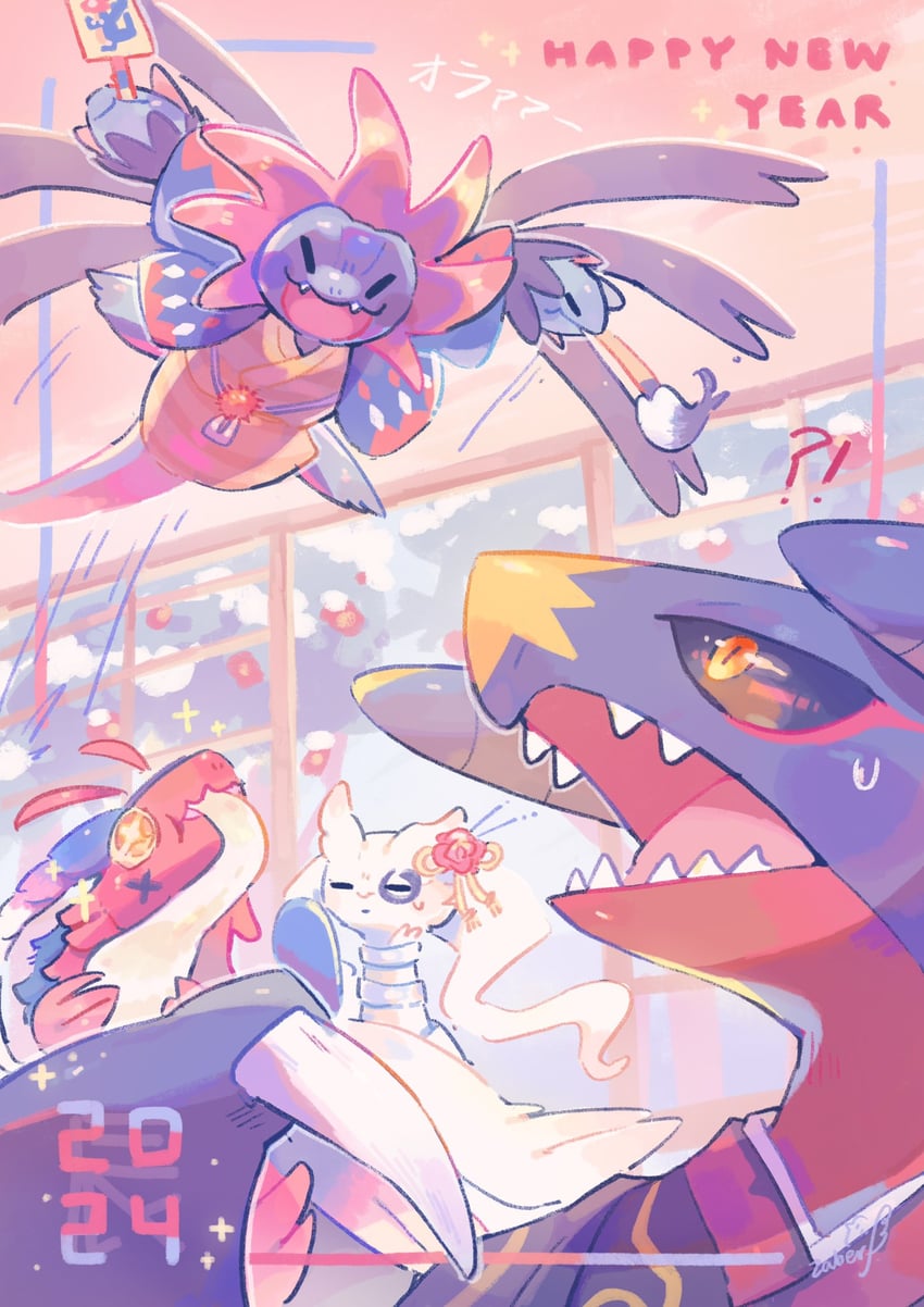 garchomp, reshiram, koraidon, and hydreigon (pokemon) drawn by zaber_(littlesuzume)