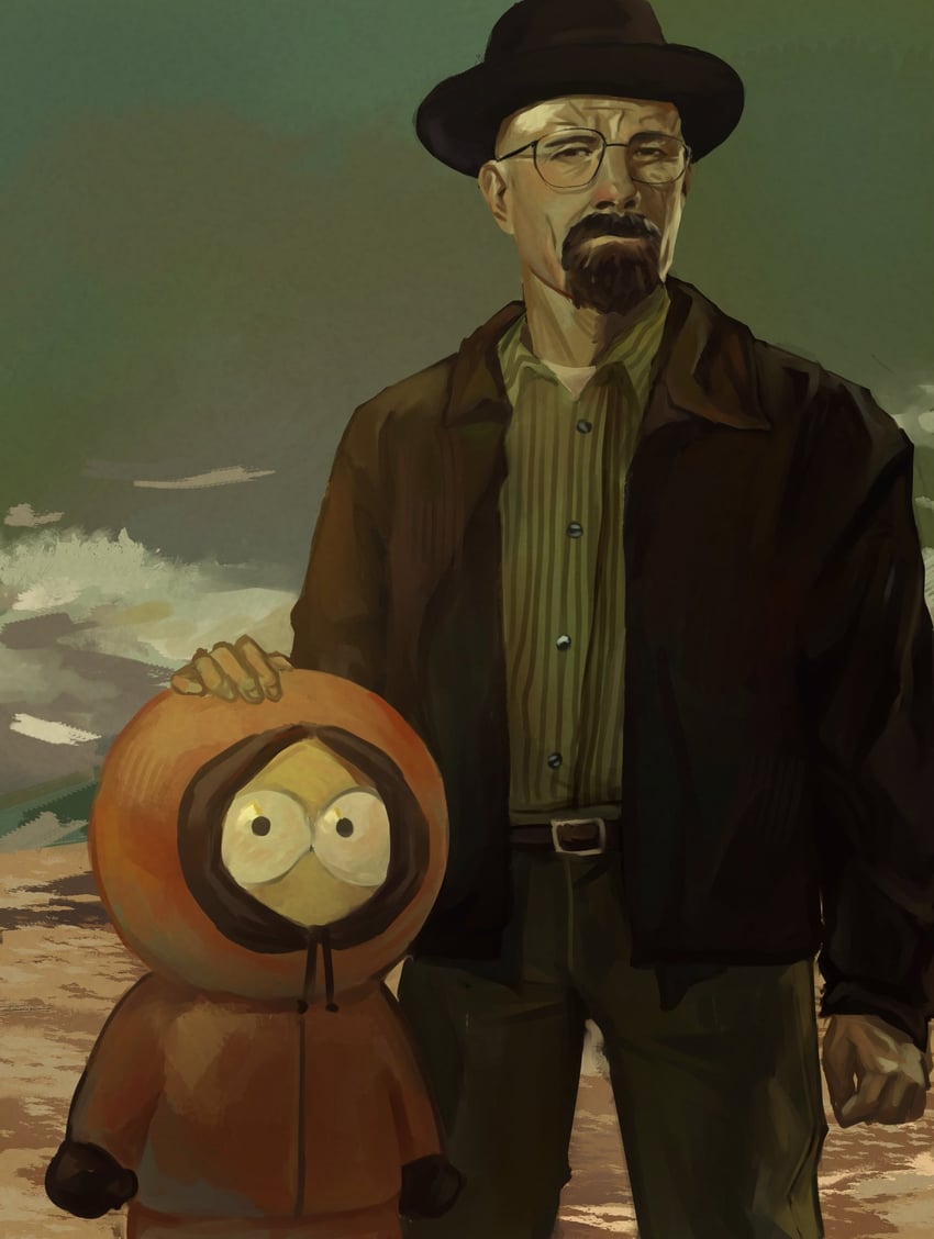 kenny mccormick and walter white (south park and 1 more) drawn by nicoikn