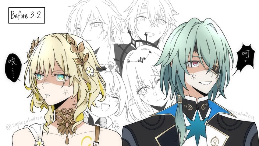 phainon, castorice, mydei, aglaea, anaxa, and 1 more (honkai and 1 more) drawn by tapiocaballtea