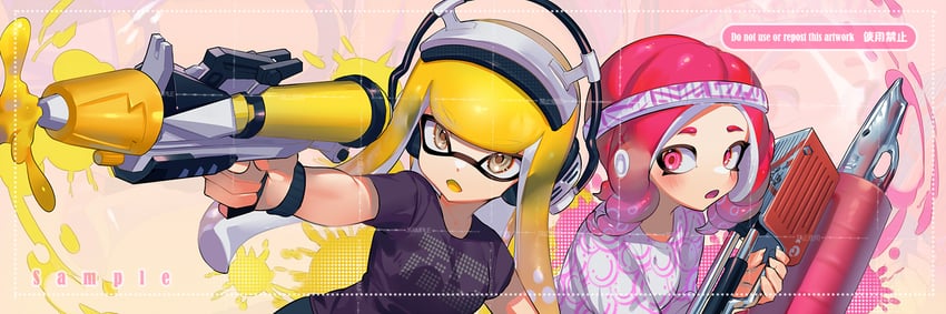 inkling player character, inkling girl, octoling player character, and octoling girl (splatoon and 1 more) drawn by jinkoika