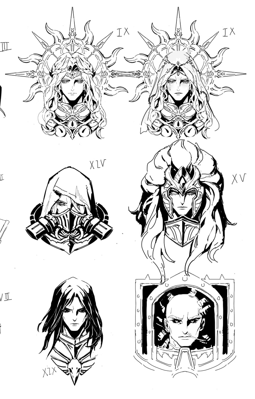 sanguinius, mortarion, horus lupercal, konrad curze, magnus the red, and 1 more (warhammer 40k) drawn by roroco316