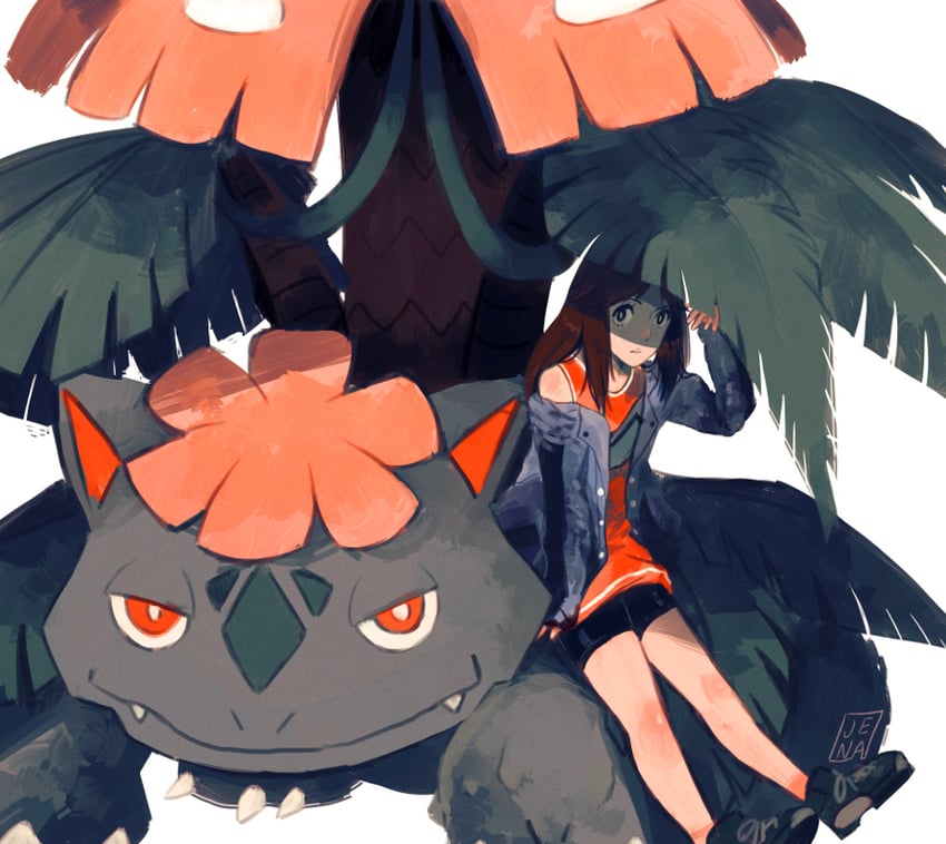 leaf, venusaur, and mega venusaur (pokemon and 1 more) drawn by jena_(mintycolors)