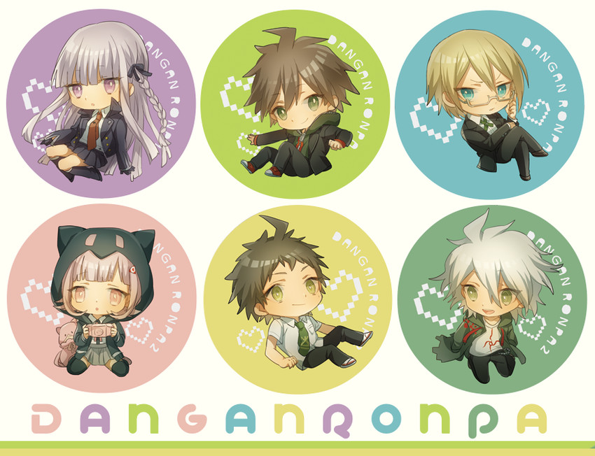 nanami chiaki, komaeda nagito, hinata hajime, kirigiri kyoko, naegi makoto, and 1 more (danganronpa and 3 more) drawn by asuda